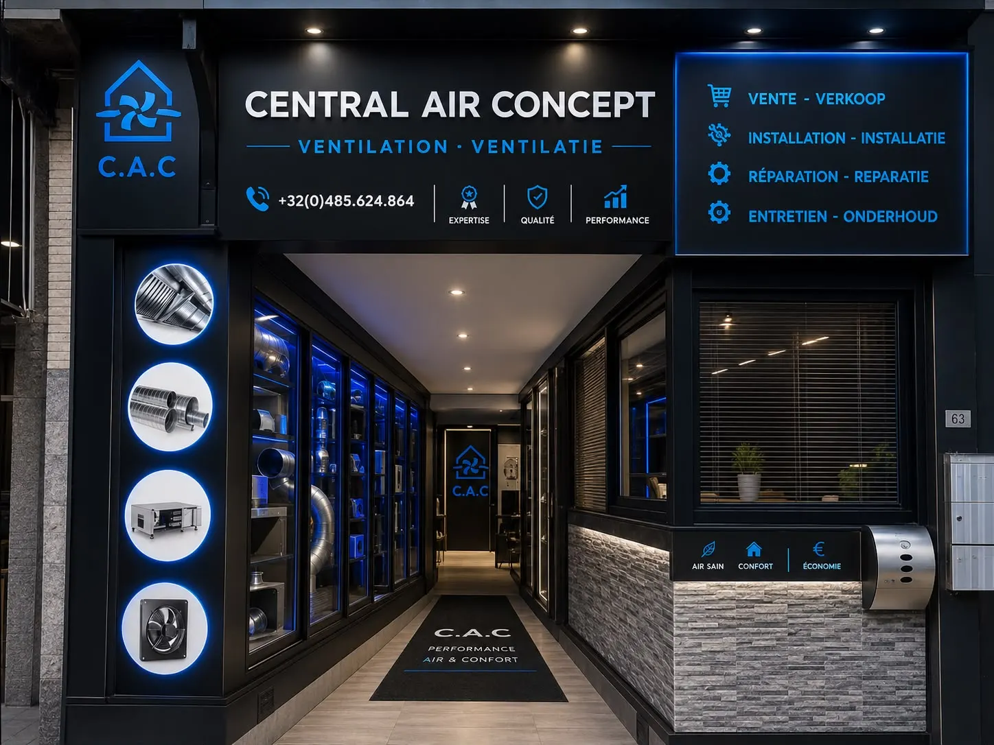 Devanture du magasin Central Air Concept, Rue Richard Vandevelde 63 à Schaerbeek